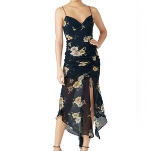 Wedding Guest Navy Floral Drawstring Dress
